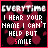 A 3x3 contact sheet of animated frames showing a pixelated text-based icon with red and white text on black background, each frame displaying the phrase "EVERYTIME I HEAR YOUR NAME I CAN'T HELP BUT SMILE" with varying animation effects.