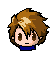 Pixelated character with brown hair and blue collar showing four distinct facial expressions in a
