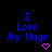 Blue text 'I Love My Nuge' on black background with pink heart and arrow symbols changing across frames.