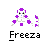 Pixel art icon of a humanoid character with purple and white coloring, holding a detached tail segment, with the text "Freeza" below in pixelated font on gray background.