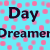 Pixelated text 'Day Dreamer' on cyan background with pink and dark purple dots, no visible animation changes.