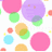 Pixelated image with colorful circles on white background and pink text reading "I Want Bubble Gum" on light blue background.