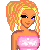 Pixel art contact sheet showing three frames of an animated icon featuring a cartoon woman in pink attire with blonde hair, displaying sequential dance movements and text labels below each frame.