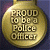 A static contact sheet showing two frames of a pixelated buddy icon: left frame is a golden police badge with text, right frame is green text on dark background.