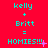 Red background with cyan text reading 'kelly + Britt = HOMIES!!!' and small pink star symbols, displayed in a of three identical
