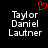Pixelated text 'Taylor Daniel Lautner' in white on black background with red heart symbol above left side.