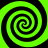 Four identical green and black spiral patterns arranged in a on a black background