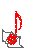 Red musical note with red circular pattern on gray background, shown in four distinct arrangements including isolated and grouped configurations.