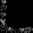 Black background with white pixelated text 'I LOVE NATE' and multiple grayscale heart shapes arranged vertically and horizontally.
