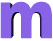 purple 'm' shapes in various 3D styles and sizes on a gray background, with some appearing as solid blocks or flat rectangles