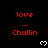 Red text 'love' above three dots and 'Chullin', white pixel hearts on black background, gray rectangle at bottom right.