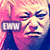 A pixelated image of a person with light hair and closed eyes, overlaid with text fragments on purple background.