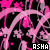 Pixelated pink and black pattern with repeated 'ASHA' text, featuring arched shapes and small figures against a dark background.