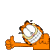 A pixelated animated buddy icon featuring Garfield the cat on a gray background and "OriginalIcons.com" text on a green background, displayed as a contact sheet with two frames.