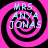 Four identical spiral patterns with pink and black rings, each containing light blue text reading "MRS. ANNA JONAS" in a pixelated font.