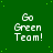 Green background with repeated white text 'Go Green Team!' in a pattern, scattered green dots on the surface