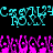 Pixelated cyan and magenta text on black background with visible animation changes between frames.