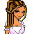Pixel art of a female character in pink polka-dot top and blue jeans with red belt, shown from full body to cropped torso views.