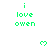 Green pixelated text and heart symbols on white background with gray corner overlay.