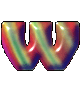 A stylized letter W with a glossy, multicolored gradient surface featuring red, green, blue, and yellow hues on a gray background.