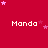 Red background with repeated white text 'Manda' and scattered pink stars, some stars animate to different positions across frames.