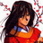 Pixelated anime-style character in red dress with blue collar against cherry blossom background, next to black panel with white text "Anime IM" and signature.