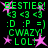 Green pixelated text and pink stars on black background with repeated phrases and emoticons.