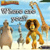 Pixelated static image of four cartoon characters on a beach background with blue sky and water, featuring a giraffe-like creature, two human figures, and a small object in the foreground.