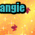 Animated buddy icon featuring "angie" text with changing background elements and particle effects across four distinct frames.