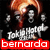 Animated icon with fiery orange hair, multiple grayscale faces in background, white 'Tokyo Hotel' text, and red 'bernarda' overlay on black background.