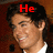 A four- shows a person in a black suit and white shirt with red text overlays reading He, is, hot, and a blank