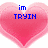 Pixelated pink hearts with blue text reading 'im TRYIN', '2 bee', and 'random duuh...' on a white background.