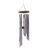 Animated wind chime with gray metal tubes suspended from a brown circular top, showing sequential motion of tube positions across frames.