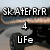 Pixelated image shows text 'SkAtErRrR' above '4' and 'LiFe' over a blurred background with water and land.
