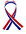 Static pixelated icon of a red, white, and blue ribbon symbol on a plain background.