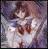 Pixelated static image of a figure with light-colored hair and dark clothing against a gradient background of purple and white tones.
