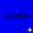 Blue background with repeated 'RENEH' text and yellow pixelated symbols changing across frames.