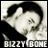A 48x48 pixel animated contact sheet showing three sequential frames of a cartoon character with dark hair and light skin, wearing a black top, lying down with one arm raised near their head, accompanied by the text "BIZZY BONE" in white block letters at the bottom.