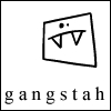 Black-and-white pixelated icon shows tilted square frame with two small dots above a wide, curved line forming a mouth with two triangular teeth, below which is lowercase text.