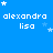 Blue background with white pixelated text 'alexandra lisa' repeated in a , surrounded by small white stars