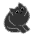 Two pixelated black cat icons on gray background; left cat has wide eyes and raised paw, right cat has narrowed eyes with white highlights.