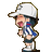Pixelated character in blue and white outfit with white cap, shown across six sequential poses on gray background.
