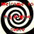 Four identical black-and-white spiral patterns with red text reading "Welcome to my happy place" arranged in a on a black background