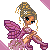 Animated pixel art contact sheet showing a fairy character with purple wings and pink dress in various poses across 10 frames, arranged in a 4x3 grid with one empty cell.