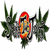 A 50x50 pixel animated buddy icon featuring a central orange-yellow gradient shape flanked by green leafy elements on both sides, with the right side displaying stylized black text reading "SUGARME" in bold block letters.