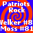 A static image with a blue and red spiral background displaying repeated text elements including 'Patriots Rock', 'Velker #8', and 'Moss #81' in white pixelated font.