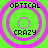 Green background with pink concentric circles and black text reading OPTICAL at top, CRAZY at bottom.
