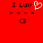 Red background displays 'I Luv' text with a white heart icon and a black '<3' symbol below, where the heart icon alternates between solid and outline states.