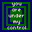 Four identical pixelated squares with green and blue borders display the text "you are under my control" in white pixelated font.