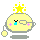 A 4-frame animated contact sheet of a yellow cartoon character with star crown, blue tears, pink cheeks, and gray outline on gray background.